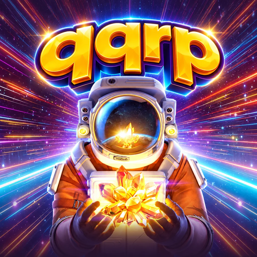 qqrp Galactic Gems menampilkan astronaut memegang kristal bercahaya di luar angkasa